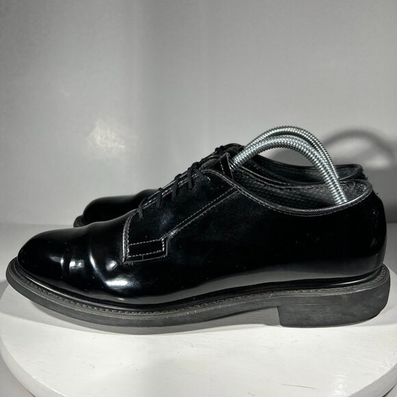 Bates Mens Size 9.5 D High Gloss Shiny Dress Shoes Black Military Uniform Plain - Picture 1 of 10